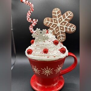 NEW Hand-crafted OOAK Faux Whipped Topping Christmas Winter Red Coffee Mug Decor